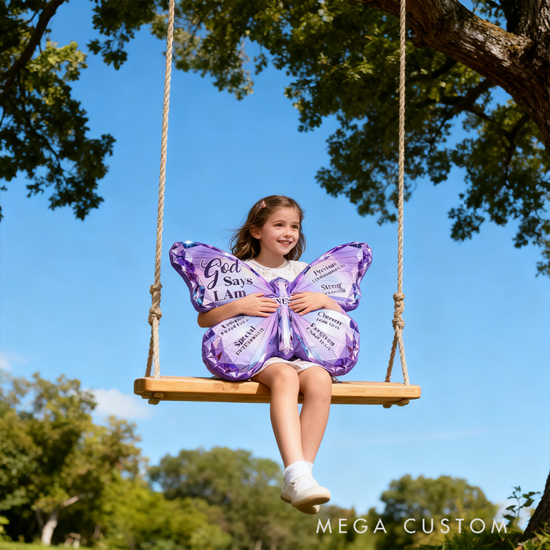 Personalized Butterfly of Grace God Says I am Pillow with Custom Name Kid Room Decor Purple Butterfly Pillow Religious Gift for Kid Affirmation Gift