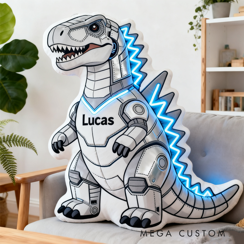 Personalized Shiny Dinosaur with Name Graphic 3D Print Pillow Christmas Gift for Kids Birthday Gift