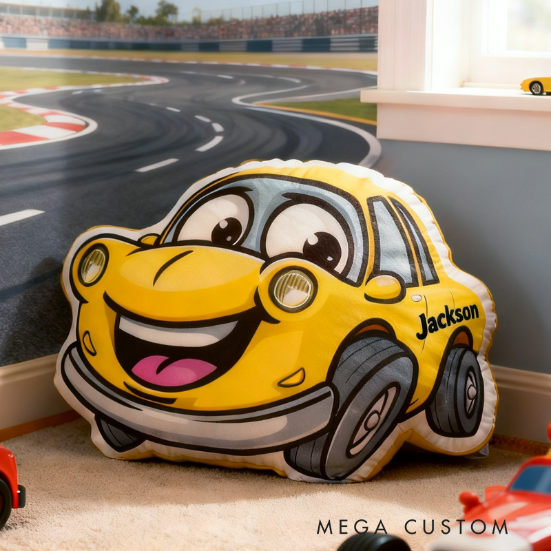 Personalized Cartoon Cars with Name Graphic 3D Print Pillow Christmas Gift for Kids Birthday Gift