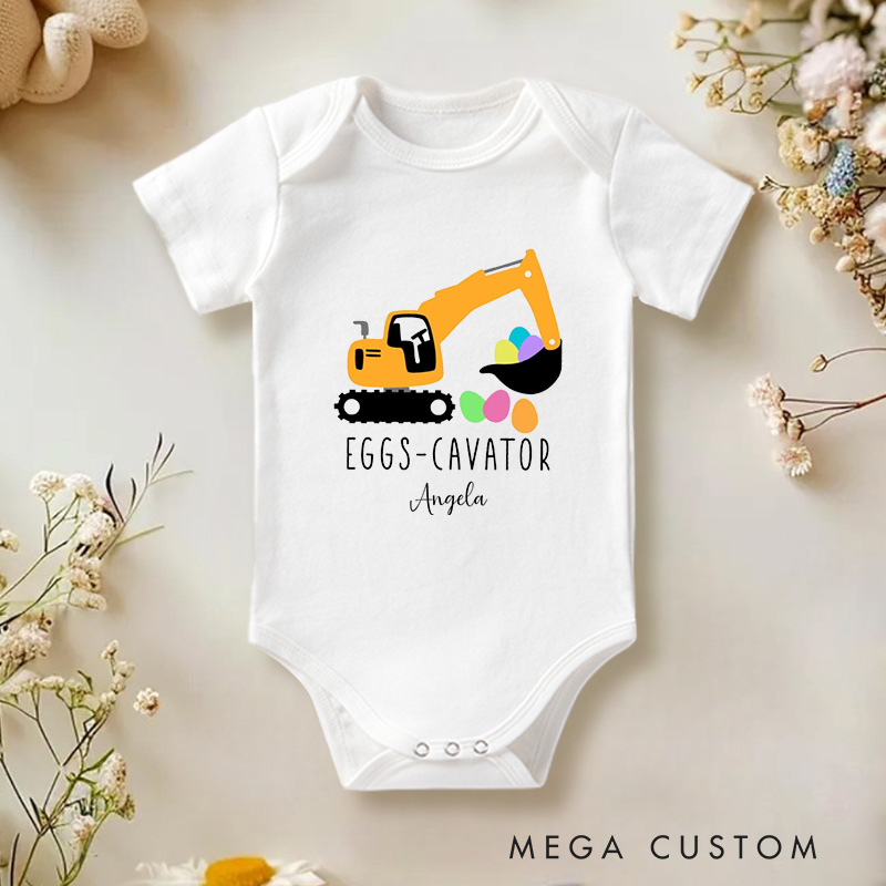 Personalized Eggs Cavator Cute Construction and Easter Themed Design for Kids Baby Onesie