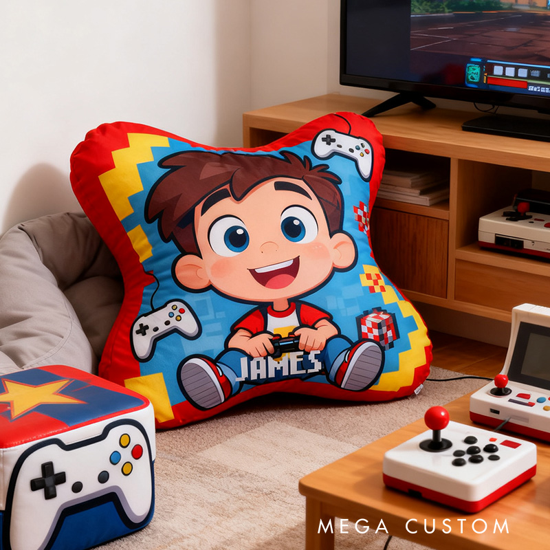 Personalized Graphic 3D Print Cartoon Gamer Shaped Pillow for Game Lovers Plush Pillow Christmas Gift for Kids