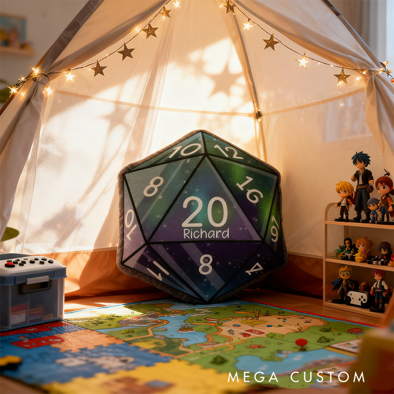 Personalized Graphic 3D Print Night D20 Shaped Pillow for DND Game Lovers Plush Pillow Christmas Gift for Kids