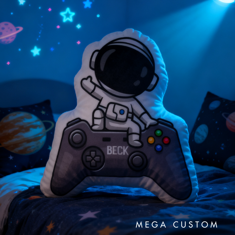 Personalized Astronaut Gamer Pillow for Kid Game Space Enthusiasts Gift for Geek Game Lover