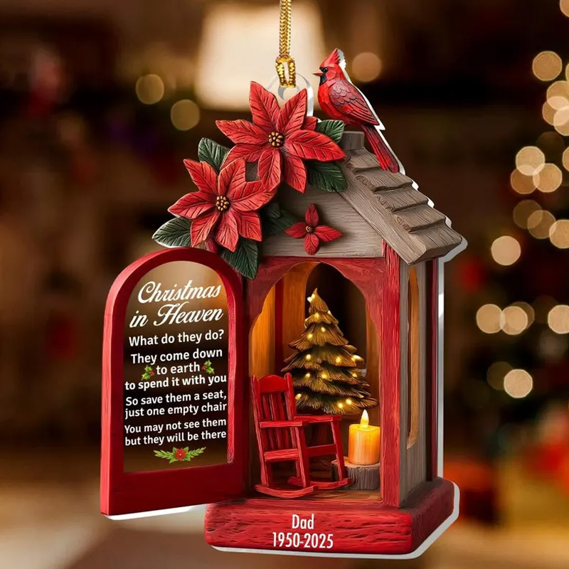 Personalized Christmas in Heaven Memorial Ornament Empty Chair Remembrance Gift Cardinal Lantern Loss of Dad Sympathy Gift