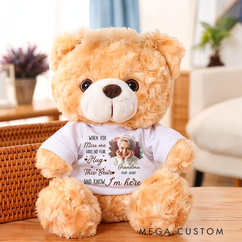 Personalized Teddy Bear with Photo Shirt A Hug From Heaven Memorial Bear Heaven Sent Plush Soft Toy New Baby Keepsake Condolence Gift