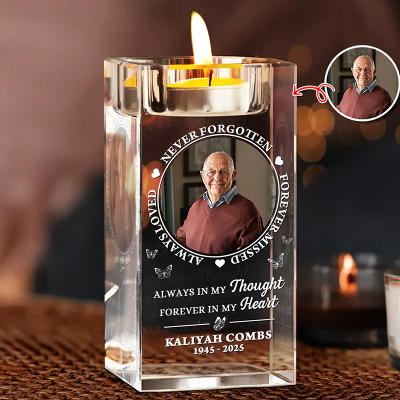 Personalized Memorial Crystal Candle Holder with Photo Always in My Thought Memorial Gift  In Loving Memory Gift