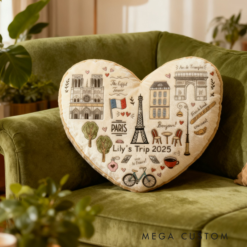 Personalized Paris Dreamscape Heart Shape Pillow Graphic 3D Print Pillow for Travel Lovers