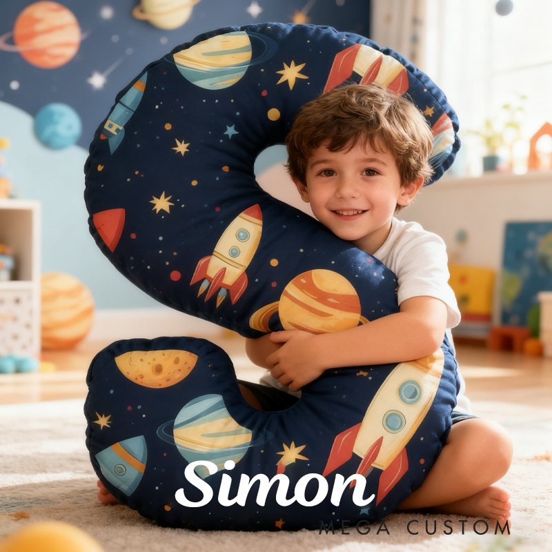 Personalized Space Themed Pillow for Kid Custom Letter Pillow with Name Space Geek Lover Gift