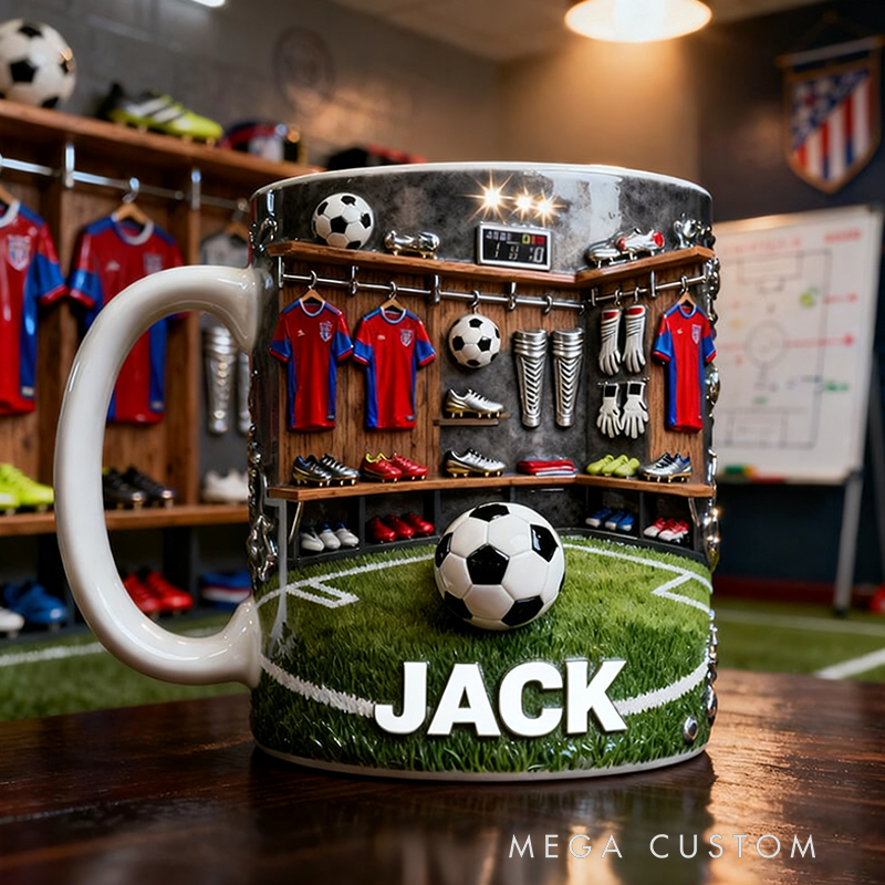 Personalized Soccer Mug with Custom Name and Locker Room Design for Soccer Lover