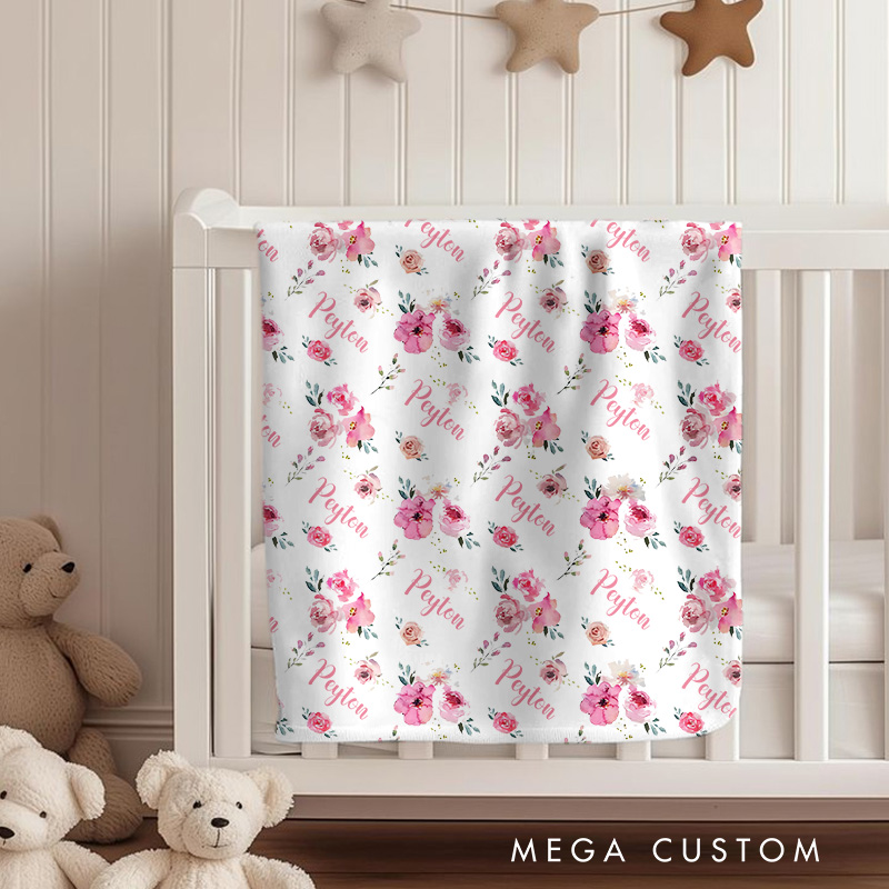 Personalized Flower Baby Girl Blanket Coming Home Gift Baby Shower Gift
