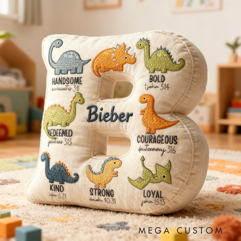 Personalized Dinosaur Bible Verses Letter Pillow with Custom Name Kid Room Decor Religious Encouragement Gift for Kids Graphic 3D Print Pillow