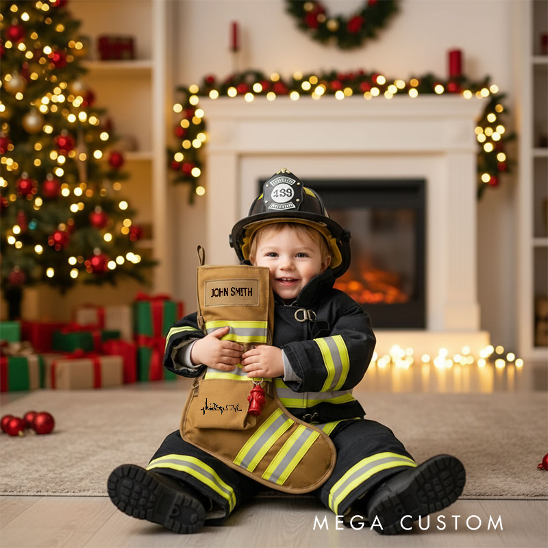 Personalized Firefighter Christmas Stocking Reflective Stripes Heartbeat Design Gift for Firefighters
