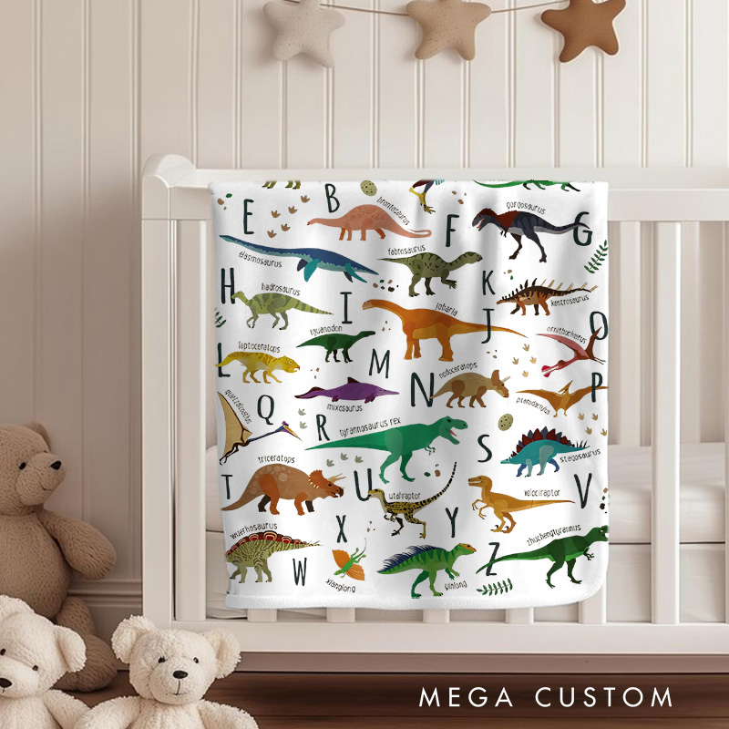 Personalized Baby Dinosaur Alphabet Blanket Gift for Baby Newborn Gift