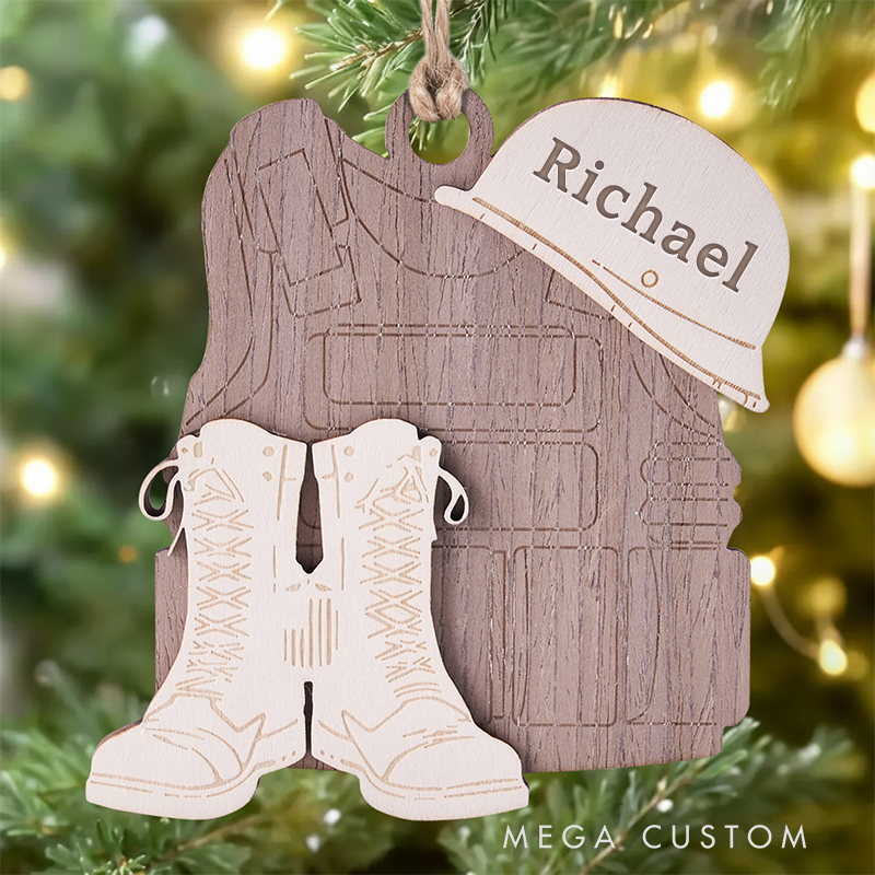 Personalized Military Gear Wooden Christmas Ornament Custom Name Boots Christmas Ornament Xmas Gift
