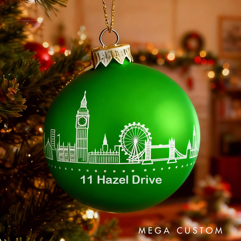 Personalized London Skyline Ornament Custom Address Christmas Ball Holiday Decoration Christmas Tree Bauble with Iconic Landmarks Home Decor