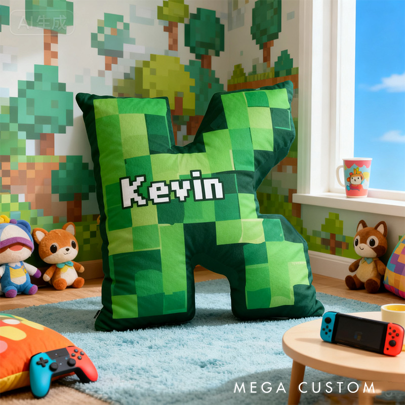 Personalized Graphic 3D Print Pixel Art Style Gamer Shaped Pillow for Game Lovers Plush Pillow Christmas Gift for Kids