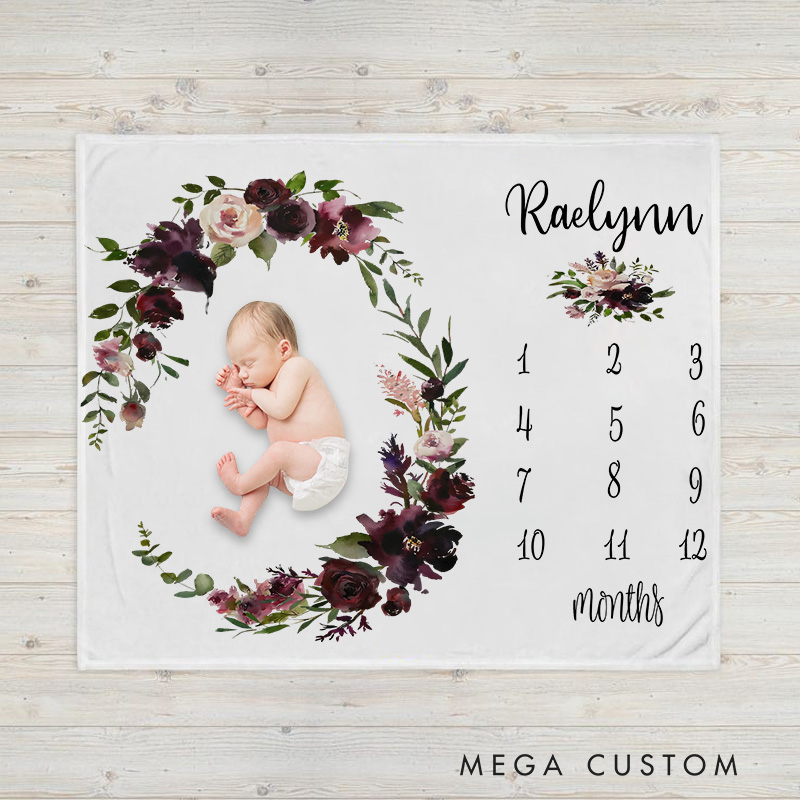 Personalized Newborn Milestone Baby Blanket Floral Baby Gift Nursery Gift