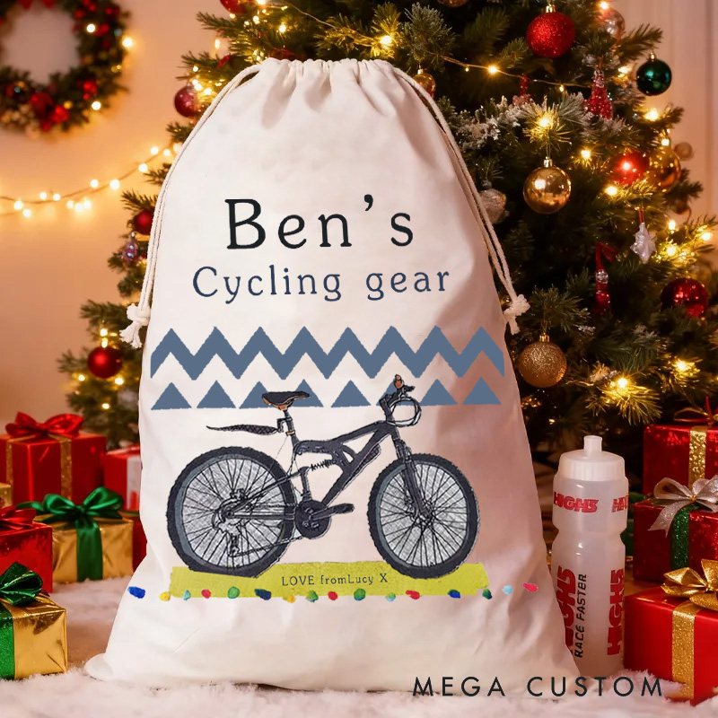 Personalized Merry Christmas Sack Cycling Kit Storage Bag for Cyclist Family Christmas Gift Wrap Bag Storage Gift Cotton Cycling Kit Sports Bag Gift for Cyclist Bicycle Biker Riding Lovers