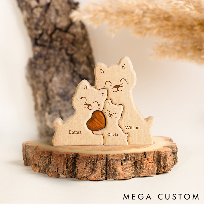 Personalized Wooden Cat Family Puzzle for Family Keepsake Gifts