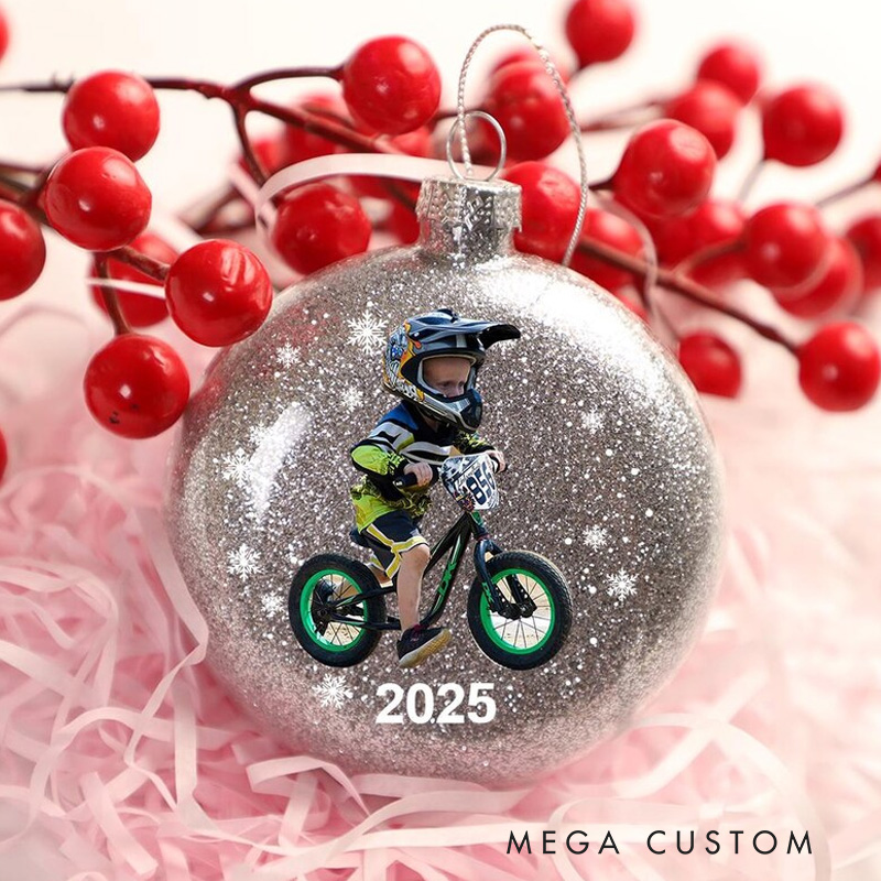 Personalized Christmas Ball Bike Riding Kids Ornament Special Gifts for Your Racing Children Cycling Ornaments Mountain Biking Gifts Glitter Plastic Ornament for Riding Lovers