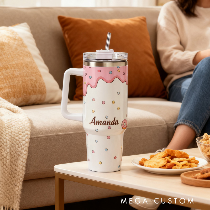 Personalized Donut Tumbler Baking Lover Tumbler with Name 40oz Stainless Steel Tumbler for Boys Girls Baker Her