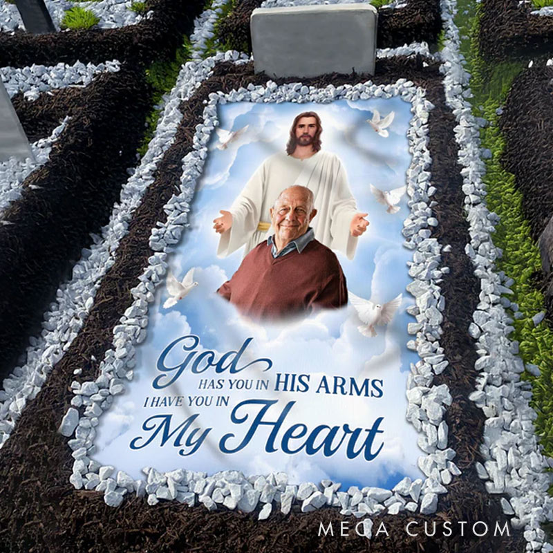 Personalized Photo God Has You in His Arms Memorial Grave Blanket Waterproof Blanket Remembrance Gift 