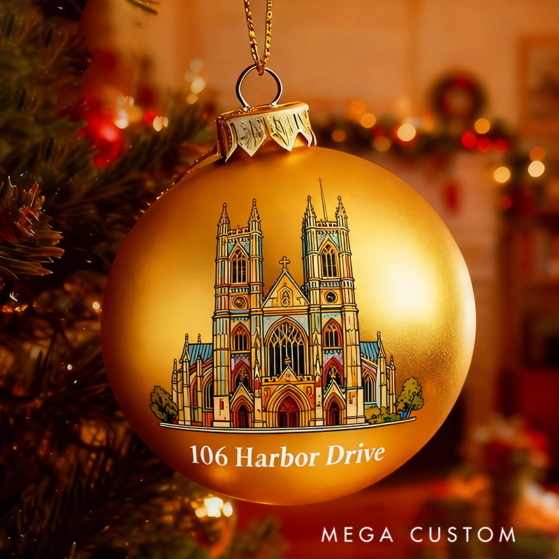 Personalized Christmas Ball Ornament Custom Address Holiday Decoration Christmas Tree Bauble with Detailed Architecture Design Keepsake for Home Decor