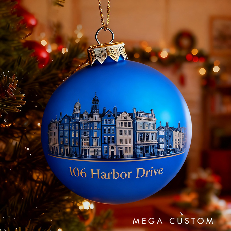 Personalized Cityscape Ornament Christmas Ball Custom Address Holiday Decoration Elegant Christmas Tree Bauble Keepsake for Home Decor 