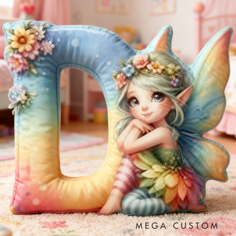 Personalized Letter Christmas Gift Pillow with Gradient Sparkling Fairy Colorful Wings and  Magical Style Graphic 3D Print Pillow