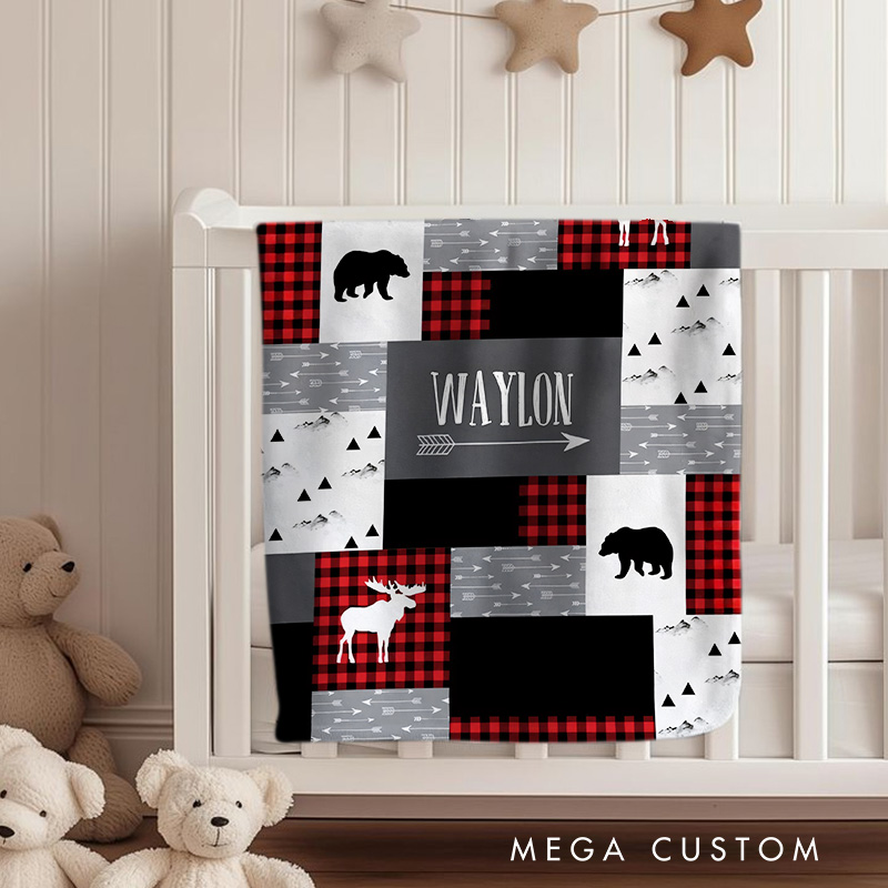 Personalized Red Black Buffalo Plaid Baby Blanket New Baby Girl Boy Gift