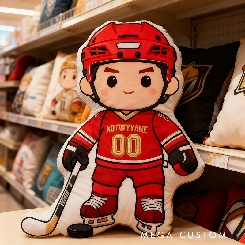 Personalized Ice Hockey Player Pillow with Custom Name and Number Perfect for Fans of All Ages