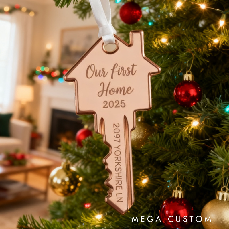 Personalized House Key Ornament First New Home Gift Key Ornament Custom Our First Home 2025 Holiday Decoration with Address