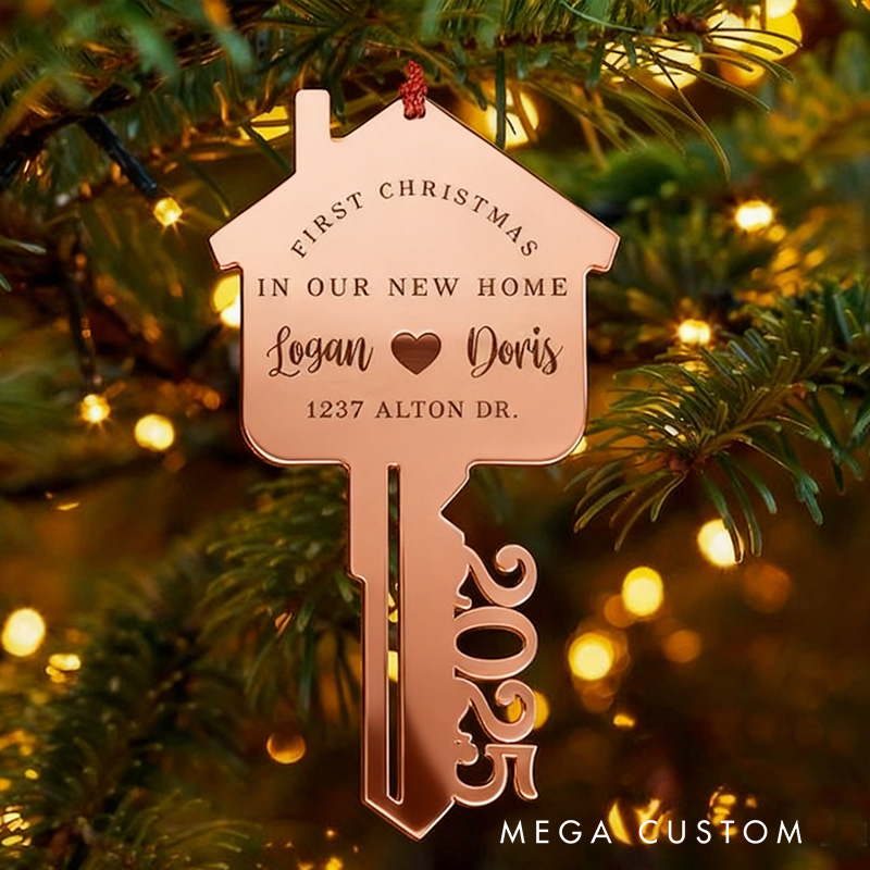 Personalized First Christmas In Our New Home Ornament Family Name Our First Home Key Ornament 2025 Christmas Gift Personalize Ornament Year