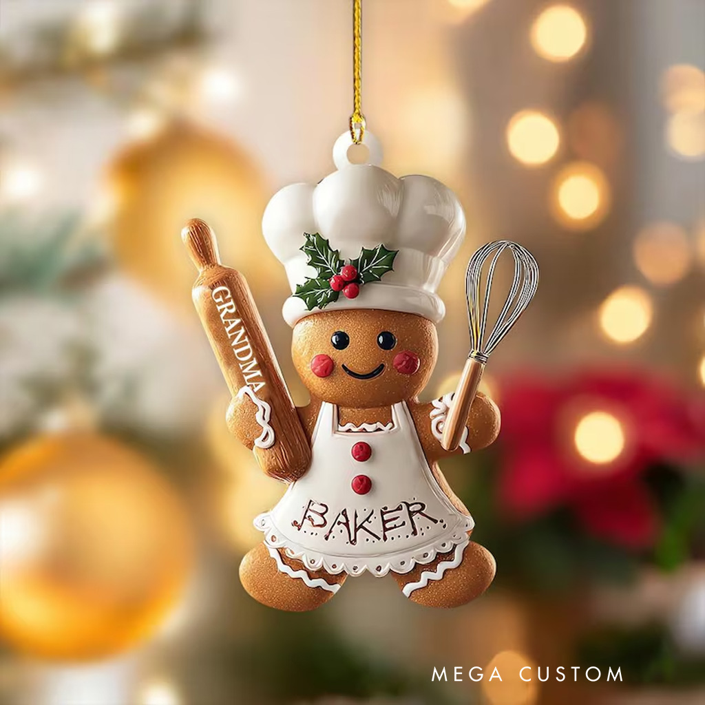 Personalized Cute Gingerbread Chef Christmas Ornament Gingerbread Baker Decor Custom Christmas Tree Decor for Baker Xmas Gift