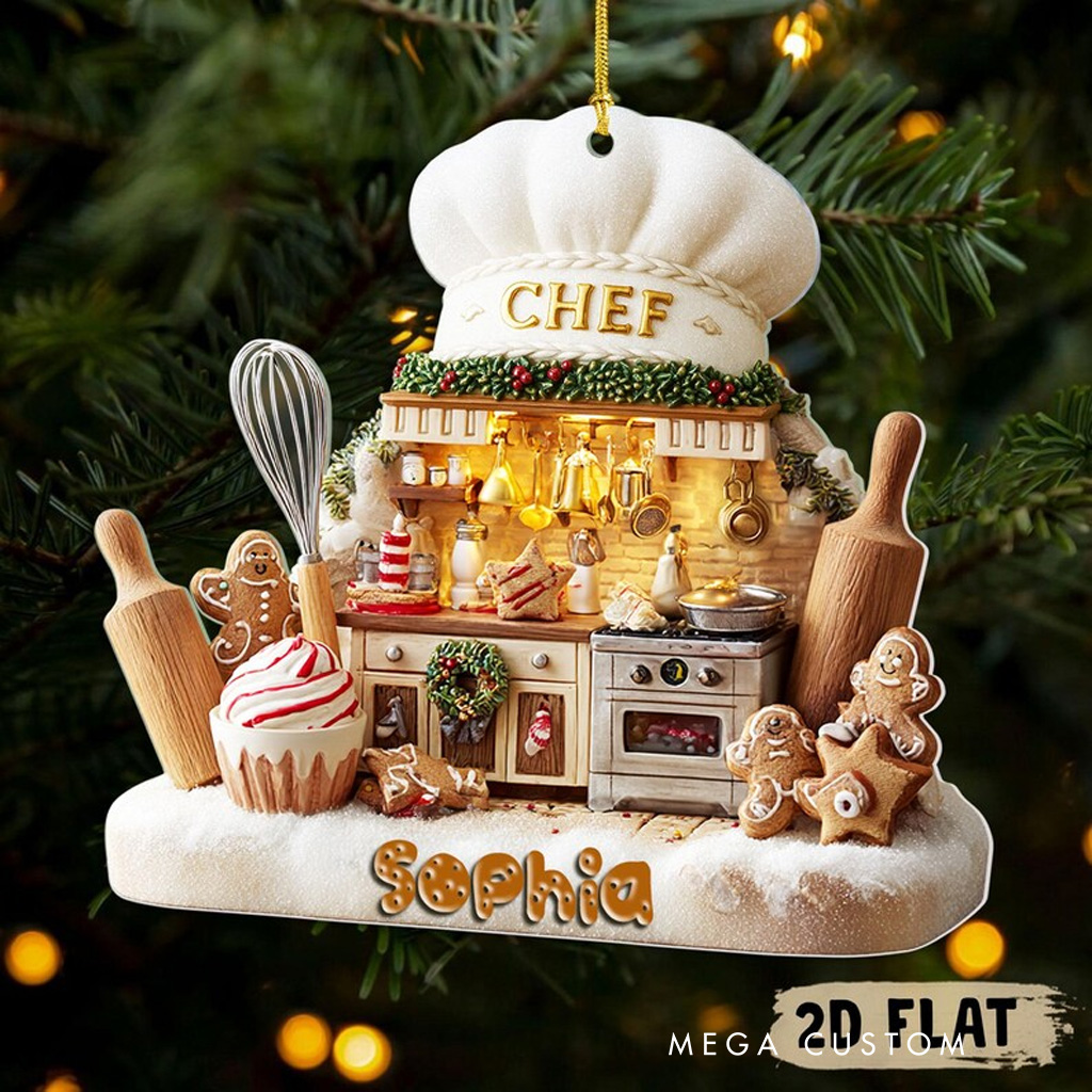 Personalized Chef Acrylic Ornament for Baker 2D Flat Baking Kitchen Christmas Decoration with Name Bakery Ornament Baking Lover Christmas Gift