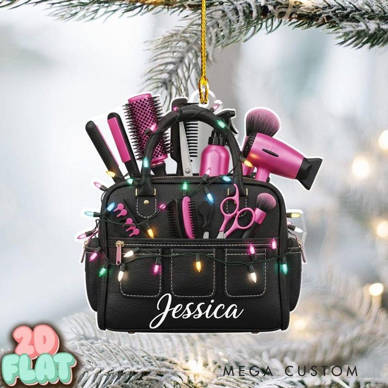 Personalized Beauty and Hairdressing 2D FLAT Christmas Ornament Custom Cosmetology Bag Holiday Decor for Her