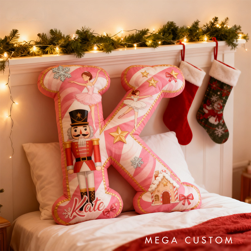 Personalized Nutcracker Ballet Candy Alphabet Shaped Pillow for Dance Lovers Initial Pillow Christmas Gift for Kids