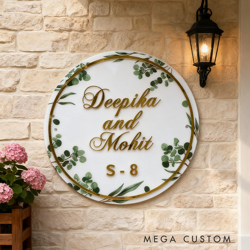 Personalized Acrylic Floral Round Nameplate Housewarming Gift for Family 
