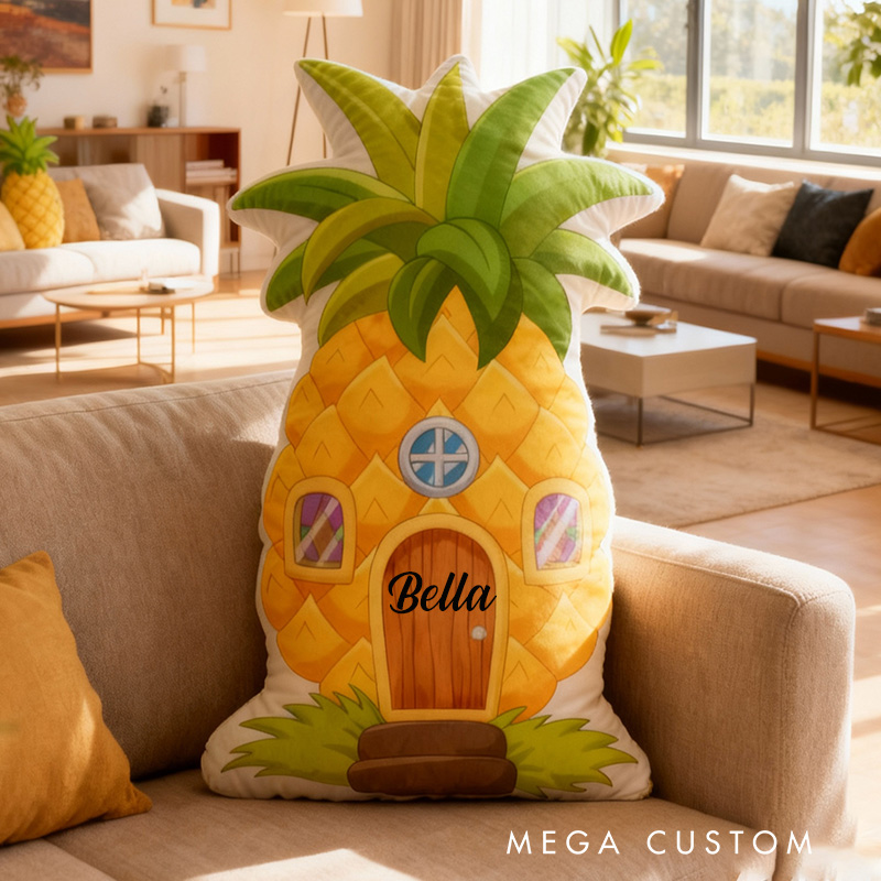 Personalized Pineapple House Pillow Custom Name Tropical Holiday Decoration Fun Christmas Cushion Cozy Keepsake for Kids Room and Seasonal Home Decor