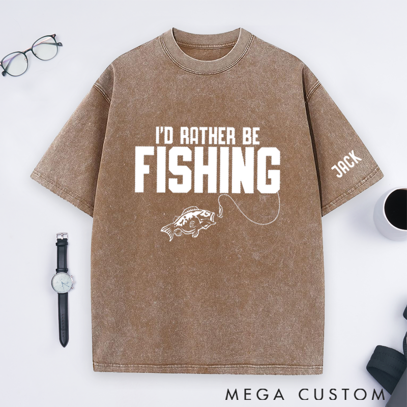 Personalized Fishing T-Shirt I'd Rather Be Fishing T-Shirt Custom Name Fisherman Gift Comfortable Gift for Fishing Lovers