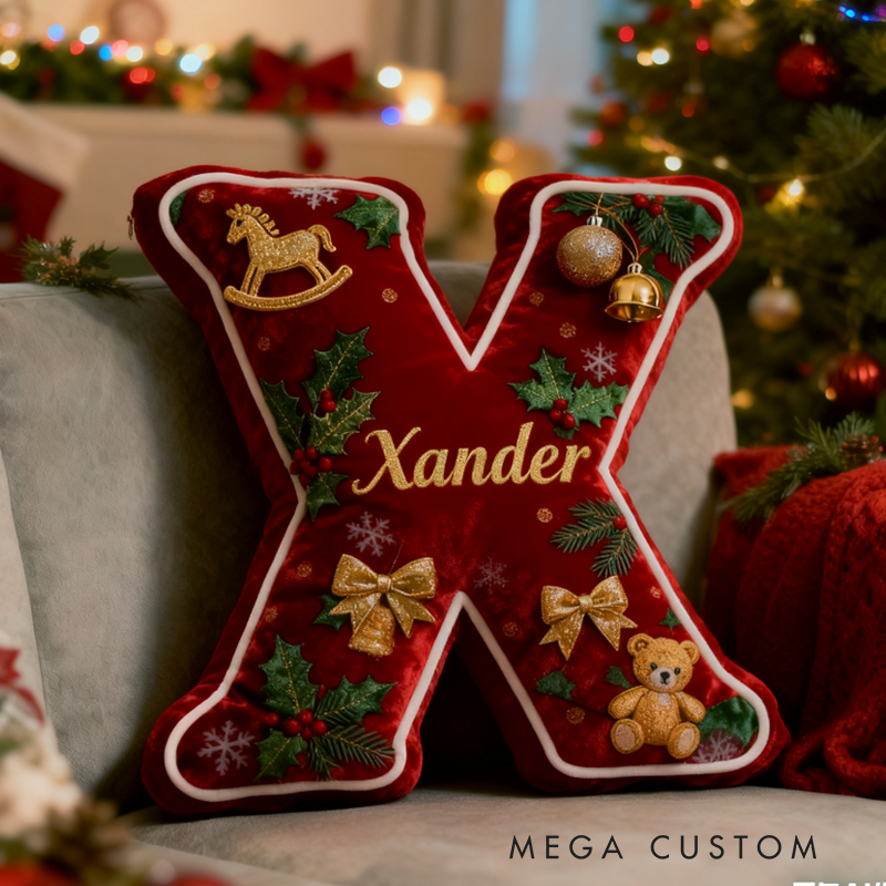 Personalized Christmas Letter Pillow Festive Holiday Decor Graphic 3D Print Cozy Custom Cushion for Living Room Soft Decorative Gift for Kids Family