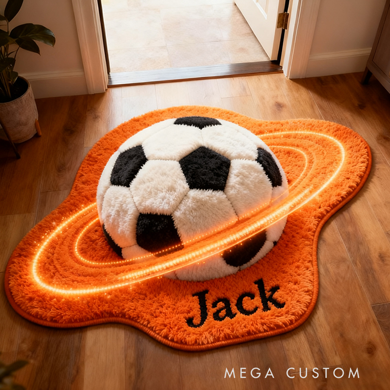 Personalized Galaxy Soccer Rug with Stunning Saturn Ring Effect for Kids and Sports Enthusiasts