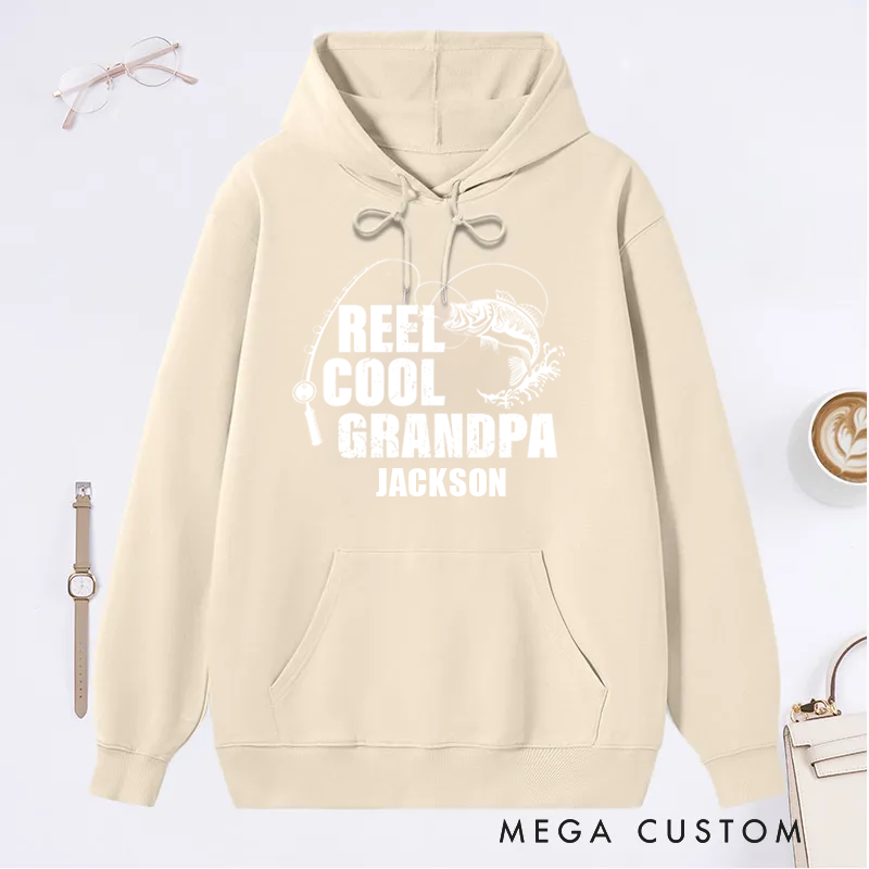 Personalized Fishing Hoodie Fishing Birthday Gift Father's Day Gift Reel Cool Design Custom Name Perfect Gift for Fishing Enthusiast Grandpa Dad Husband