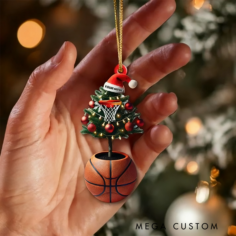 Personalized Basketball Christmas Tree Ornament with Custom Name and Festive Design
