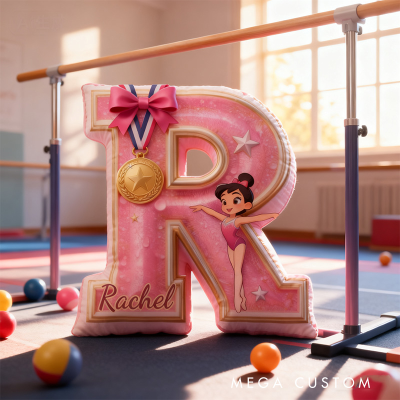Personalized Graphic 3D Print Gliiter Style Sweet Gymnastic Alphabet Shaped Pillow for Gymnastic Lovers Initial Pillow Christmas Gift for Kids