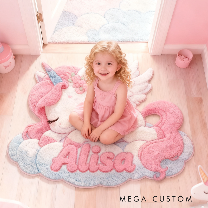 Personalized Cartoon Dream Horse with Name Soft Rug Christmas Gift for Kids Rug Birthday Gifts for Kids