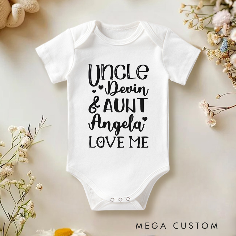 Personalized Uncle And Aunt Love Me Baby Onesie New Baby Girl Boy Gift