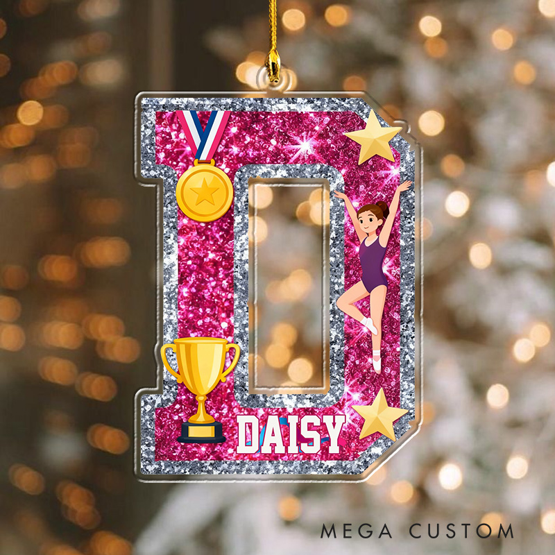 Personalized Graphic 3D Print Gliiter Style Gymnastic Alphabet Acrylic Ornament for Gymnastic Lovers Ornament Christmas Gift for Kids