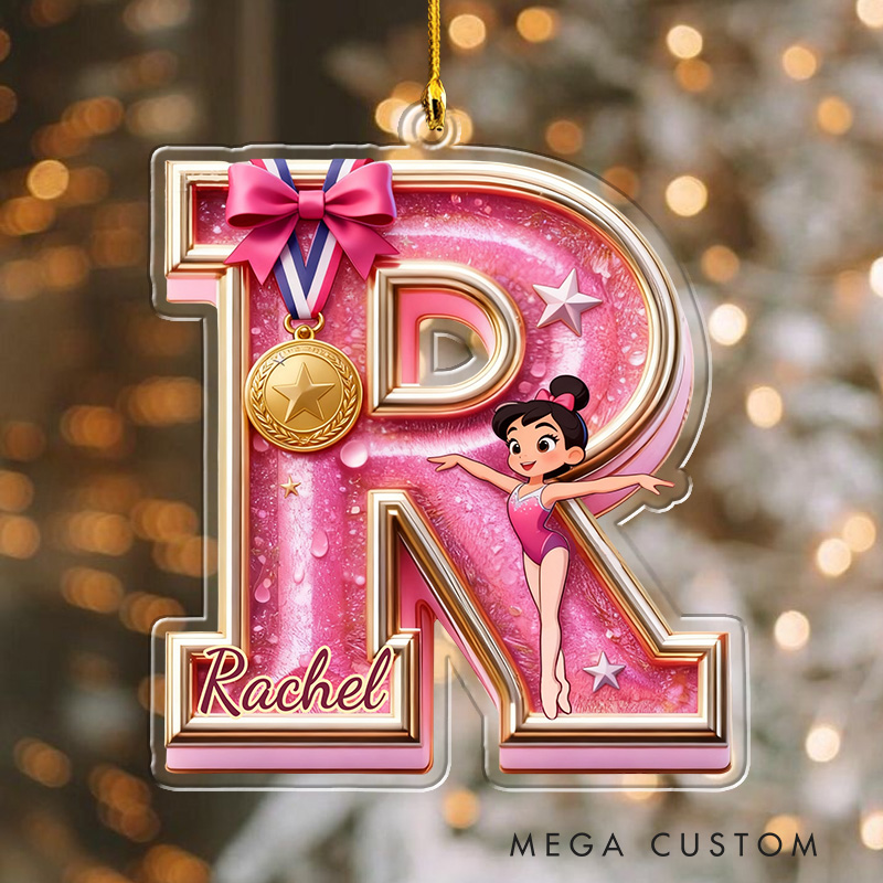Personalized Graphic 3D Print Gliiter Style Sweet Gymnastic Alphabet Acrylic Ornament for Gymnastic Lovers Ornament Christmas Gift for Kids