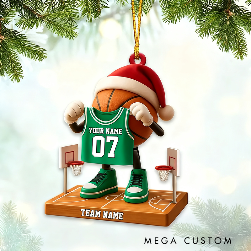 Personalized Basketball Player Ornament with Custom Jersey Name, Number, and Color